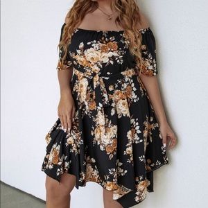 Boho Plus Floral Print Off Shoulder Belted Dress